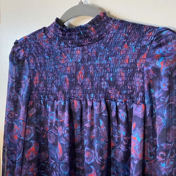 Joie Floral Print Smocked Top Fall Fashion Blouse Dark Academia 70s‎ Inspired - Picture 2 of 7